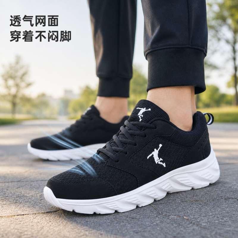 Jordan King's New Summer Men's Black Sports Shoes with Mesh Breathable Soft Soles, Lightweight Running Shoes, Popular Casual Shoes