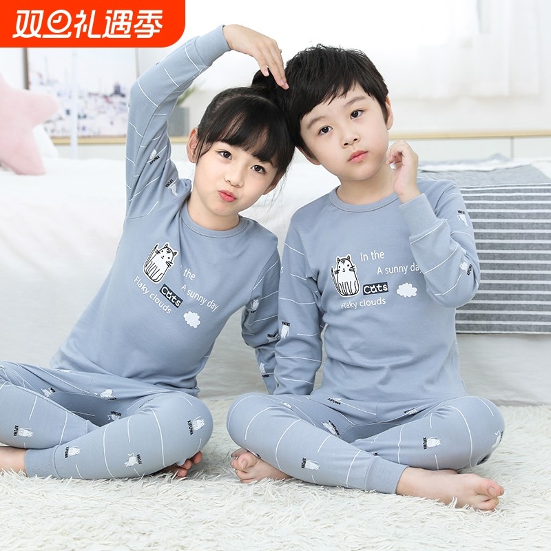 Детские хлопчатобумажные костюмы для нижнего белья, большие детские осенние и зимние хлопчатобумажные свитера для мальчиков и девочек, тонкая детская осенняя одежда, длинные брюки, средний воротник