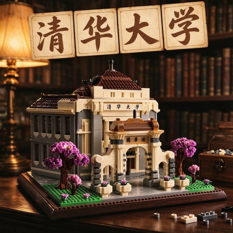 Beijing Tsinghua University Hall Building Blocks, Architectural Models of Four Prestigious Schools, High-Difficulty, Large-Scale Assembly Toys for Boys and Girls