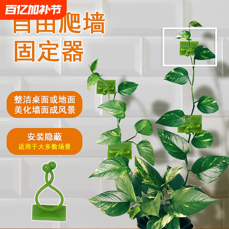 Green Plant Wall Climbing Clips, Non-Marking Hooks That Don'T Damage Walls, Strong Adhesive Wrap-Around Fasteners