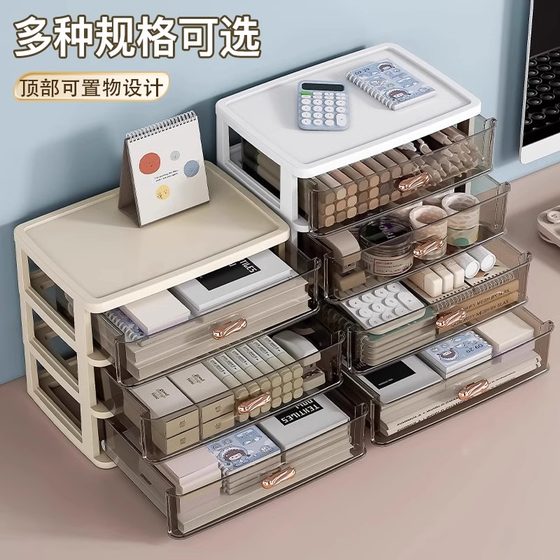 抽屉式桌面收纳盒办公室工位整理文具置物架镀金把手化妆品储物柜