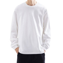 260g heavy cotton long-sleeved T-shirt men solid color loose spring and autumn style sweater round neck white bottoming shirt men