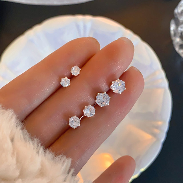 s925 silver needle six-pieces of zircon earrings for women, small and exquisite earrings 2024 new trendy style sterling silver
