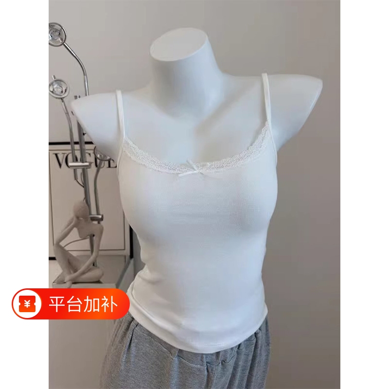 Spring and Summer Pure Desire Style Lace Camisole with Chest Pads, Women's Inner Wear and Outerwear Base Top in White, Pink, and Black