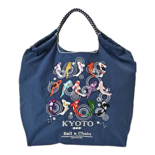 日系同款ball chain刺绣大容量购物袋尼龙防水托特包手提单肩女包