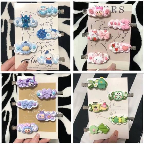 Cute DIY Cream Glue Hairpin Material Pack Cartoon Hairpin Resin Accessories Set Net Red Handmade Girl Side Clip