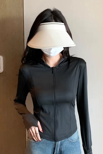 Черная летняя одежда для защиты от солнца, приталенный тонкий кардиган, шелковая куртка для йоги, защита от ультрафиолета