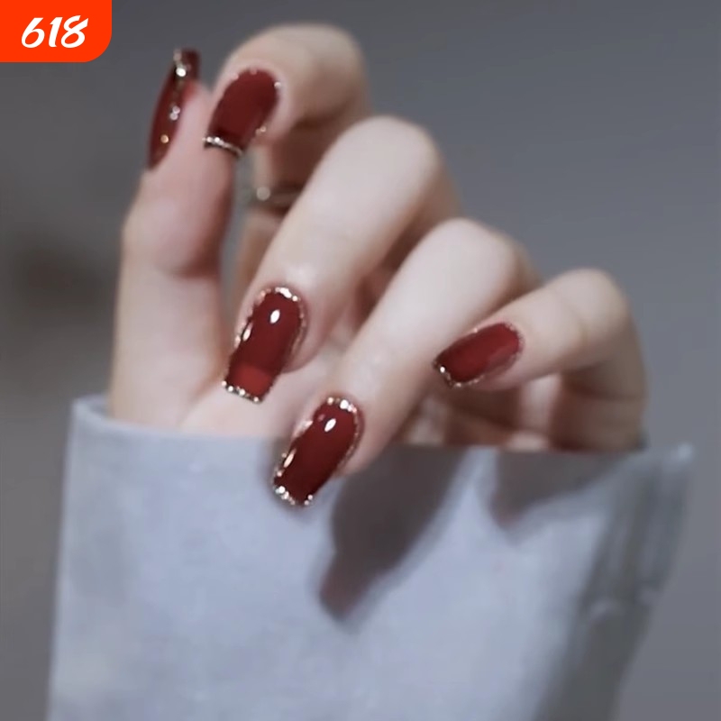 Handmade Wearable Nail Products, Fake Nail Patches, Finished Nail Art, Trendy Wearable Nails, Ice-Clear Wine Red with Outlining Handmade Wearable Nail Products, Fake Nail Patches, Finished Nail Art, Trendy Wearable Nails, Ice-Clear Wine Red with Outlining