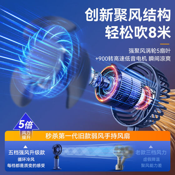 手持小风扇便携式随身小型迷你充电款超静音办公室桌上小电扇usb电风扇桌面学生宿舍挂脖手拿握