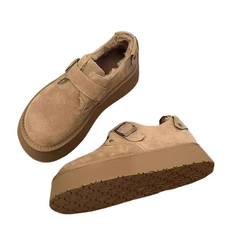 Женская зимняя обувь из хлопка Birken, плюс бархатная верхняя одежда, новинка 2024 года, однотонная обувь на толстой подошве, увеличивающая рост, зимние ботинки из плюша Изображение 1