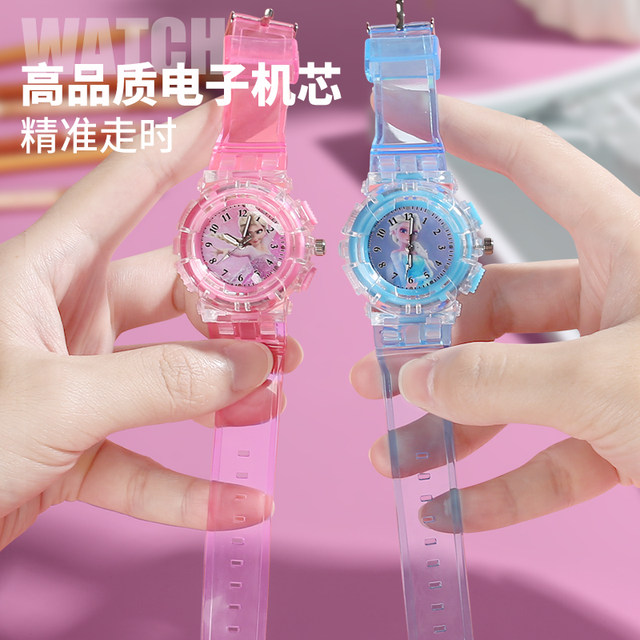 ເດັກນ້ອຍ Electronic Luminous Frozen Elsa Watch Girl Elsa Princess Cartoon Kids Toy Girl 3 ປີ