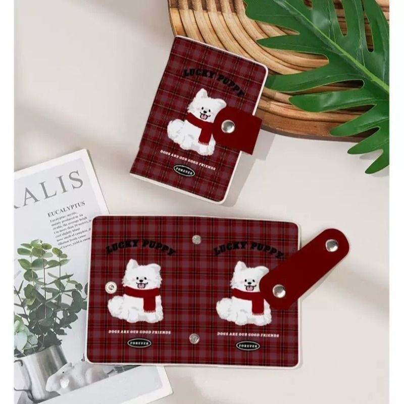 Checkered Fashion Versatile Puppy Card Holder Large Capacity Multi-Card Slot Id Holder Portable Waterproof Storage Bag Cute for Men and Women