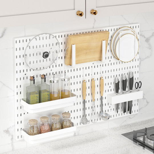 Punch-free hole board wall storage rack dormitory kitchen bathroom home nail-free display stand spelling music