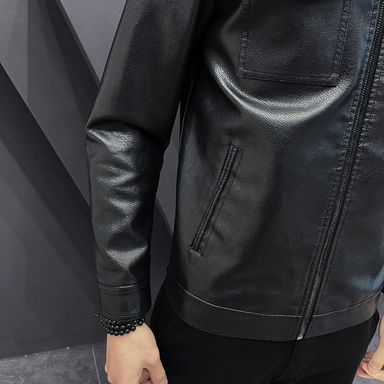 Leather Jacket Men's Motorcycle Autumn and Winter Velvet Thickened Slim Casual Flight Simulation Leather Jacket 2023