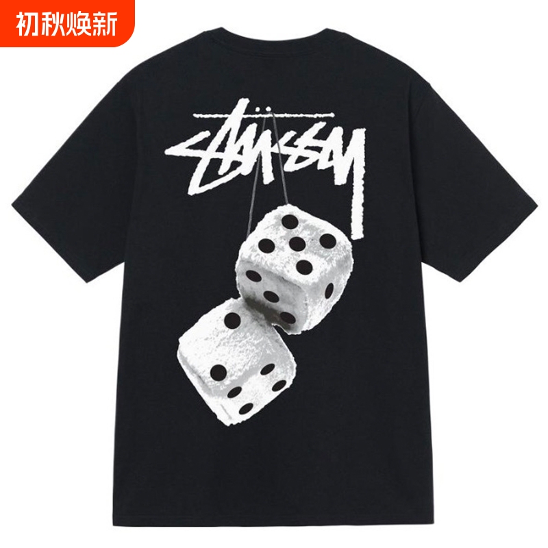 Trendy Brand Stussy Short-Sleeve T-Shirt Black Eight Classic Dice Heavy-Duty High-Quality Version Pure Cotton Parent-Child Matching Outfit Children's Clothing Versatile