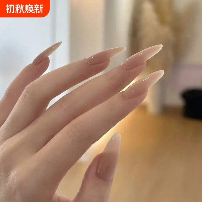 Huanhuan Manicure Wearable Nails in Nude Color, Simple and Elegant, Enhances Complexion, Gentle and Graceful, Removable Nail Tips, Purely Handmade