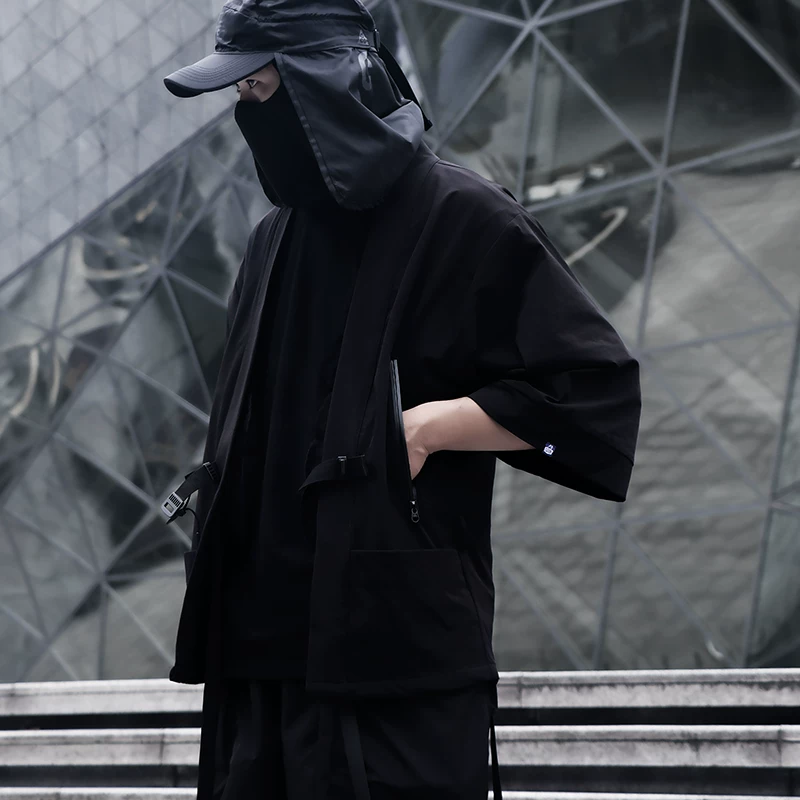 Почему Works Cyber Punk Машина Пяти -точечная куртка Тёмный Ниндзя плащ Ковелс Повседневное кимоно