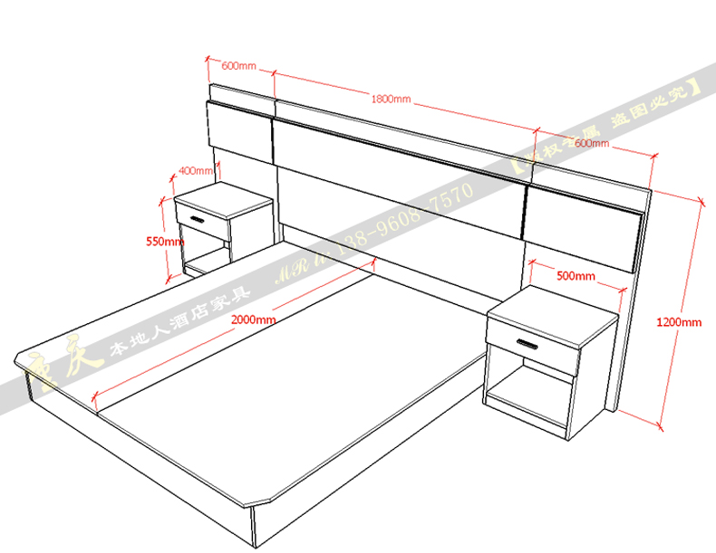 Nội thất khách sạn tiêu chuẩn phòng trọn bộ khách sạn cao cấp 1,8 mét giường đôi kinh doanh gói mềm đầu giường bàn đầu giường bàn