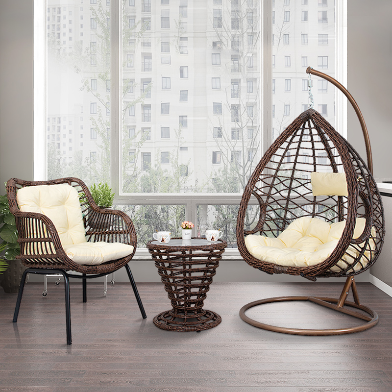 Hanging basket balcony cradle chair home imitation rattan hammock lazy swing indoor double hanging chair chair rocking chair three-piece set