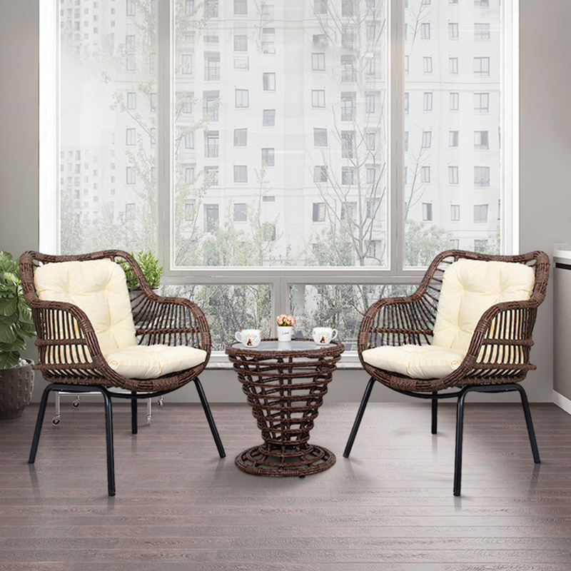 Balcony Small Table And Chairs Tea Table And Chairs Combination Suit Casual Outdoor Patio Rattan Chair Subnetting Red Terrace Rattan Chair Three Sets