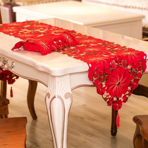 Festive wedding luxury tea table cloth table flag red hollow fabric tablecloth TV cabinet cloth bed flag