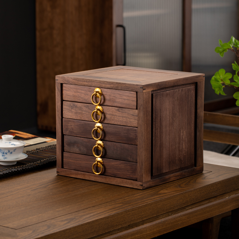 Tea cake box walnut solid wood Pu'er tea cake storage box multi-layer tea storage drawer type tea warehouse tea tray tea can