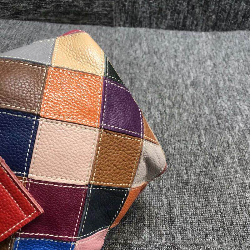 Bunter Eimerbeutel Aus Rindsleder Damen Schultertasche_voghion.com