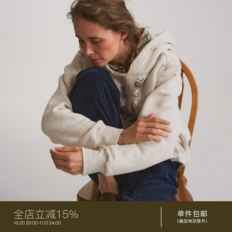 Juriho Group｜80's Alpine Goat Postcard Print Double-Sided Fleece Thickened Hooded Sweatshirt