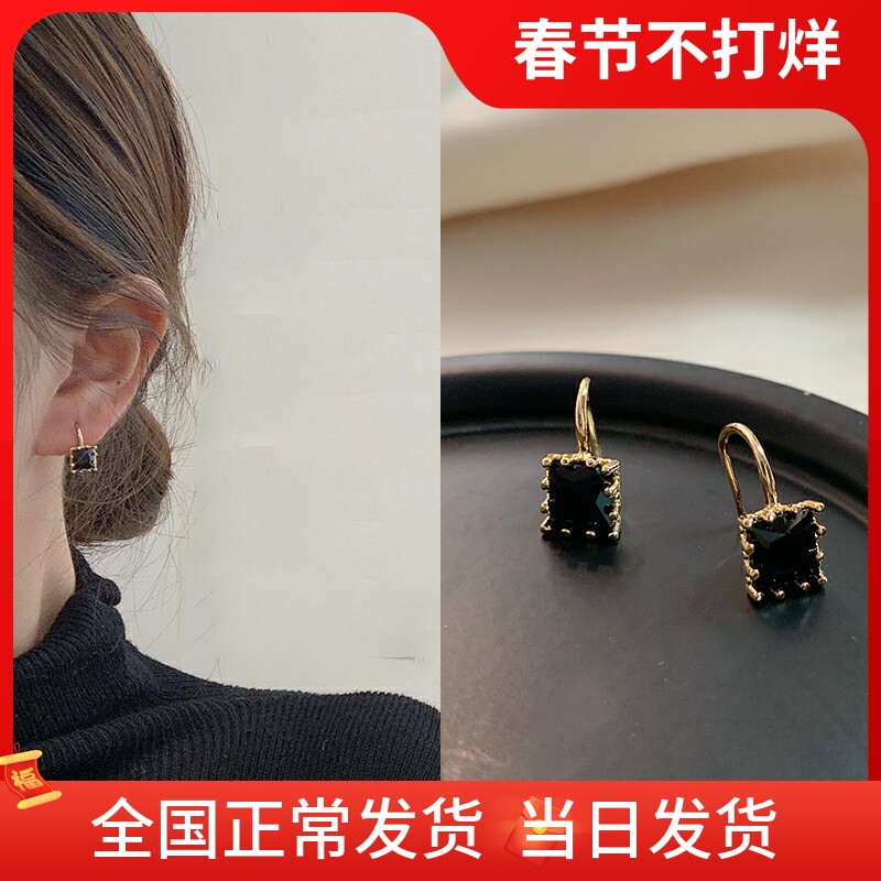 Fall/Winter 2021 New Internet Celebrity Delicate Small Black Earrings Female Temperament High-End Light Luxury Stud Earrings Trend
