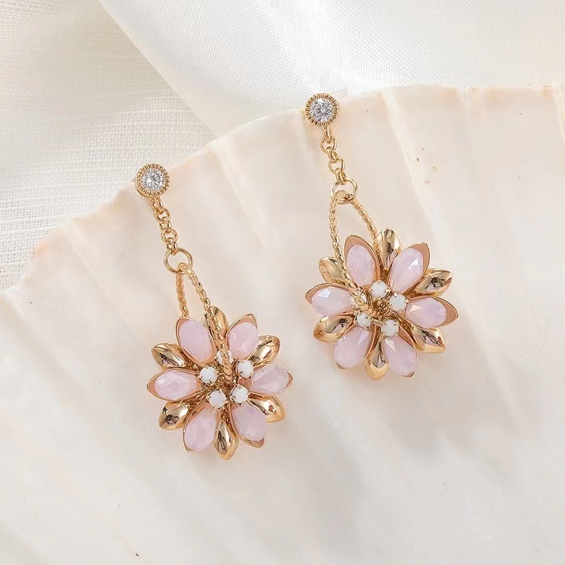 Pink bifacial flower earrings female temperament 520 New Year's Eve gifts Girlfriend Gift Ear Pendant-Taobao