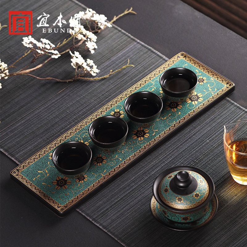 Ceramic household dry bubble tray mini tea tray kung fu tea set tea ceremony tea table simple tea tray tea serving rectangle