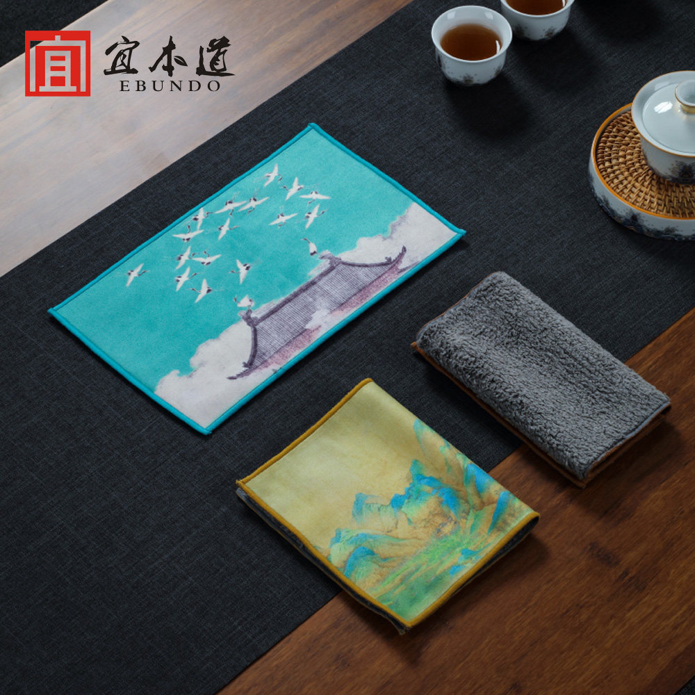 Raising Pot Colored Drawing Small Tea Towels Tea Mat Table Cloth Thickened Absorbent Tea Cloth Upscale Cotton Linen Tea Towel Cushion Utilita Tea Accessories