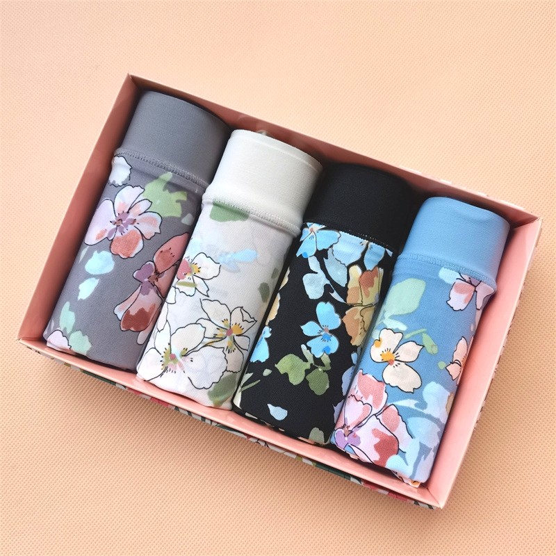 Color Field Briefs Women's Milk Ice Silk Sexy Printed No Marks 31706 High Waist 31707 Graphene Bacteriostatic Four-corner Pants