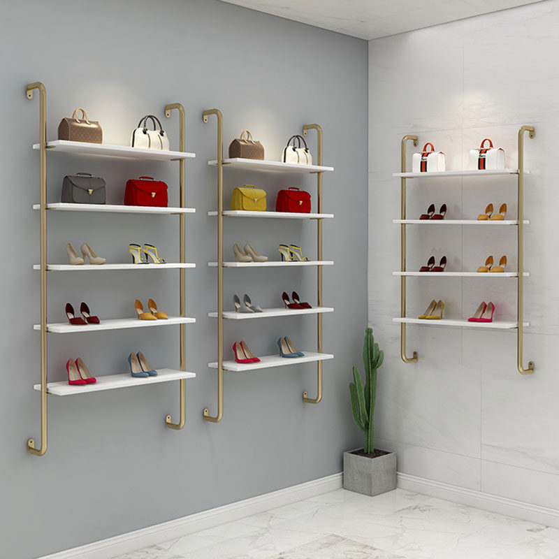 Shoe store shoe rack display rack wedding dress shop window multi-storey shelf women's clothing store bag rack solid wood wall hanging type