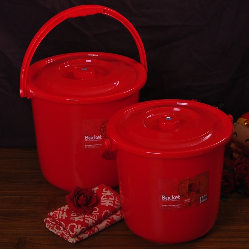 Red bucket housewarming rice bucket descendant bucket Red large capacity bride hand-moved into the festive bucket wedding newlywed