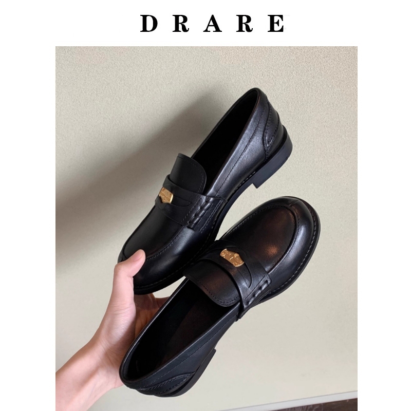 Sheepskin Version ~ Genuine Leather Retro Miu Loafers for Women 2025 Autumn New Style British Versatile Black Leather Shoes Single Shoes