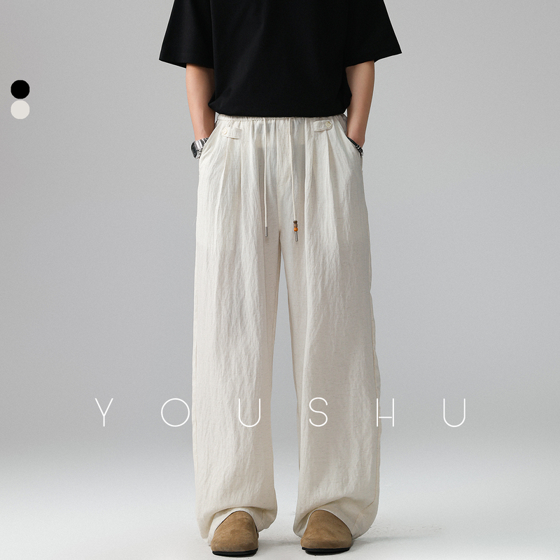 Men's Casual Pants with Drawstring and Drape Effect, Made of Lyocell Linen, 2026 Summer New Thin Straight-Leg Loose Pants, Trendy Men's Casual Pants with Drawstring and Drape Effect, Made of Lyocell Linen, 2026 Summer New Thin Straight-Leg Loose Pants, Trendy