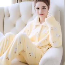 Cold pajamas Womens autumn and winter coral velvet cute plush pajamas Bathrobes thickened warm clothes