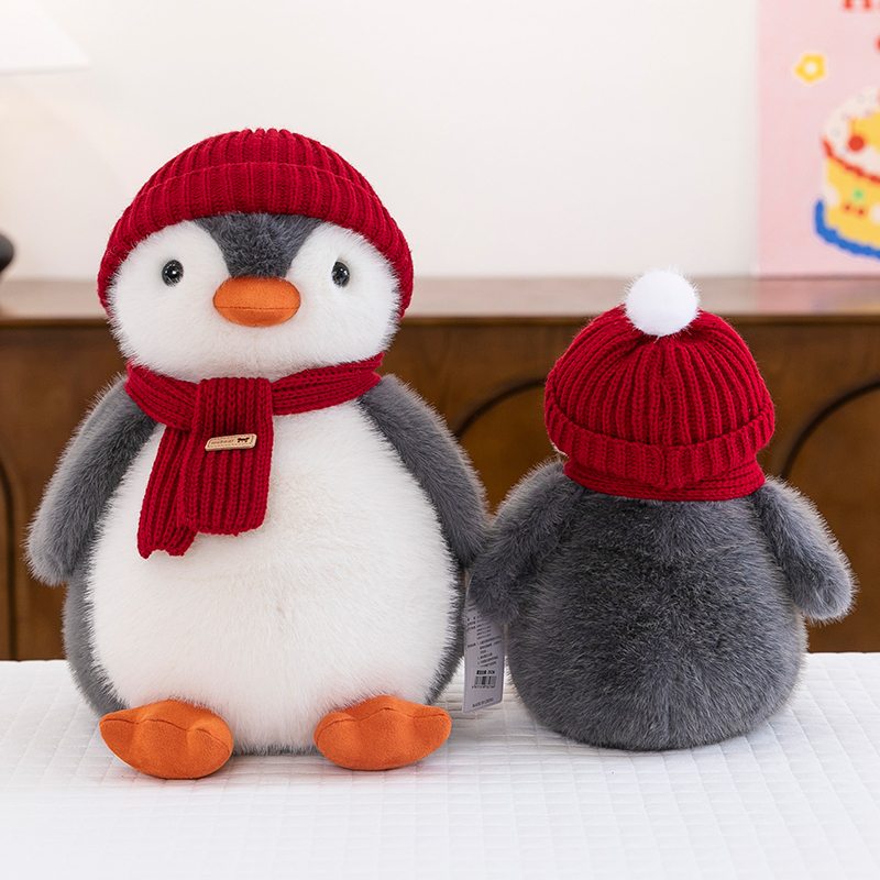 Little Red Hat Penguin Plush Toy, Soft and Cute Scarf Penguin Comfort Doll, Girlfriend Gift