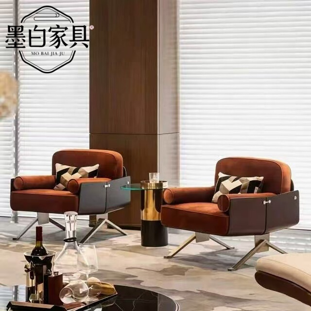 Hotel Lobby Vip Lounge Area Sofa Chair Sales Office Reception Area Leisure Chair Model Room Light Luxury Single Sofa