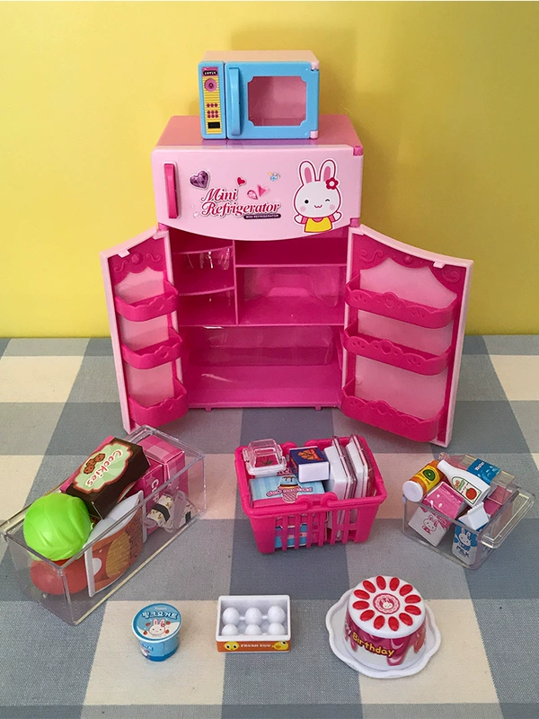 Đồ chơi trẻ em trẻ em Hàn Quốc thỏ hồng chơi nhà cô gái công chúa mô phỏng tủ lạnh đôi cửa nhỏ mua đồ chơi
