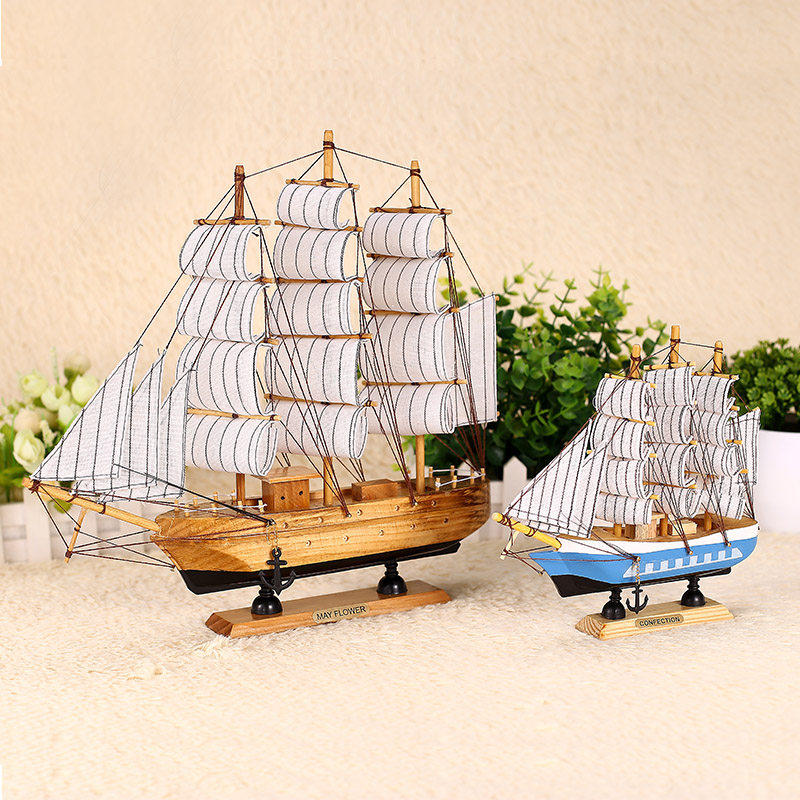 Wooden sailboat model ornaments wooden smooth sailing creative home decorations crafts simulation knick-knacks