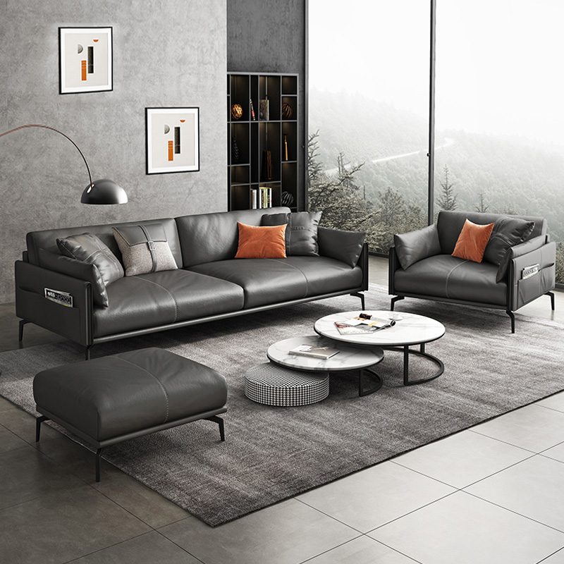 Office sofa coffee table combination set simple modern reception business office reception sofa three-person leather
