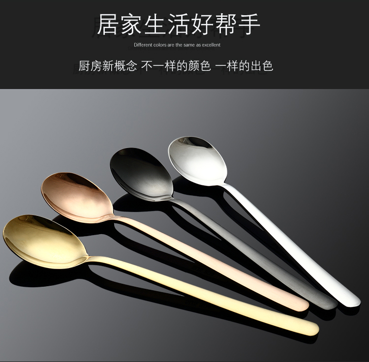Thép không gỉ 304 thìa nhỏ cầm dài hộ gia đình Hàn Quốc mạ vàng muỗng thìa tráng miệng cà phê tráng miệng thìa - Cà phê dụng cụ pha cà phê thủ công