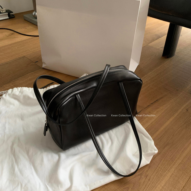 Kwan Korean Niche Design Genuine Leather Bowling Bag for Women, Minimalist Style, Large Capacity, Commuter Shoulder Bag, 2026 New Model Kwan Korean Niche Design Genuine Leather Bowling Bag for Women, Minimalist Style, Large Capacity, Commuter Shoulder Bag, 2026 New Model