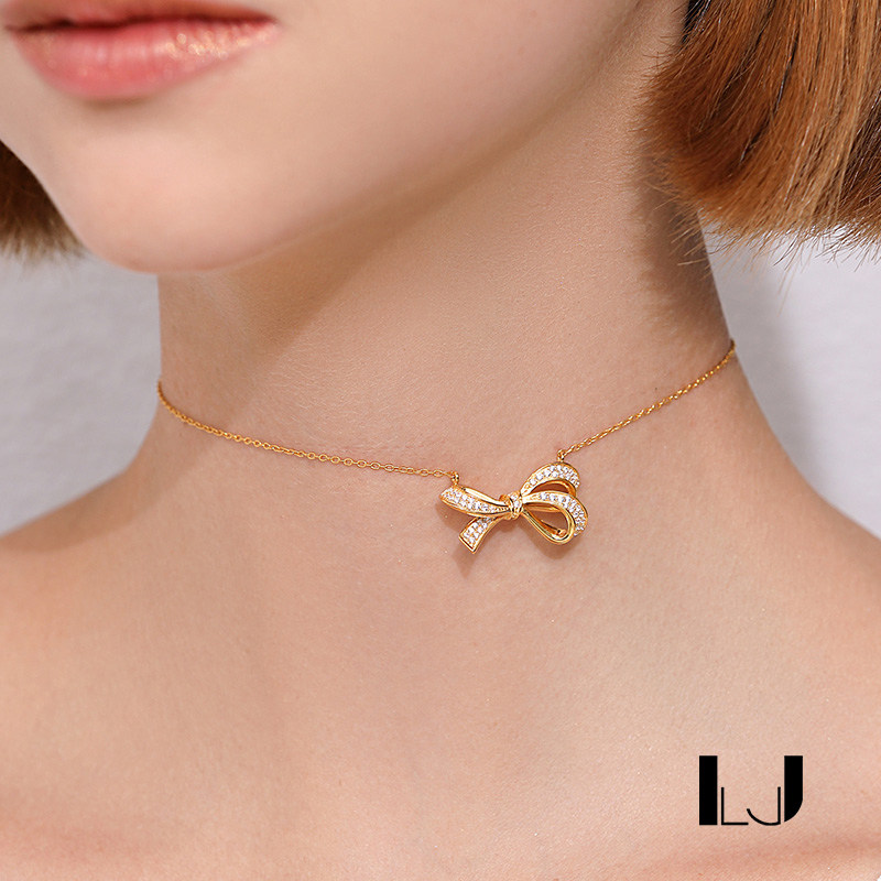 little joys925 silver gilded butterfly knot zircon necklace light lavish temperament choker original small crowdsetting