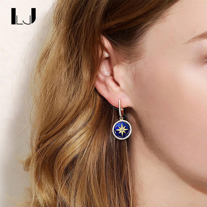 little joys925 silver retro Baroque hexagram compass earrings female earrings design sense French niche