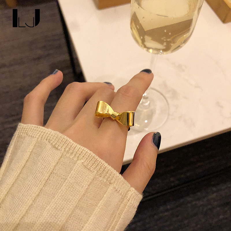 little joys bow tie opening ring 925 silver gilded exaggerated individuality ring trendy original niche
