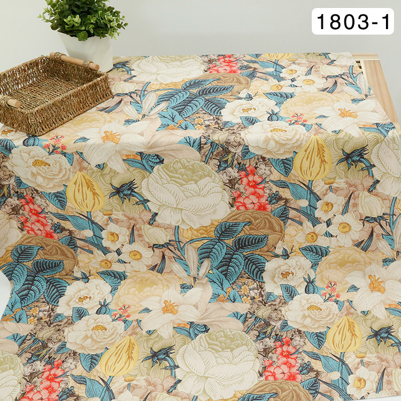 High-grade thick linen printed cotton linen wind flower fabric handmade diy fabric tablecloth soft bag chair cover sand release