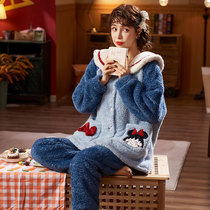 Coral Suede Pajamas Woman Autumn Winter Thicken Plus Suede Big Code Loose Flannel Suede Home Suit Long Sleeves Two Sleeves